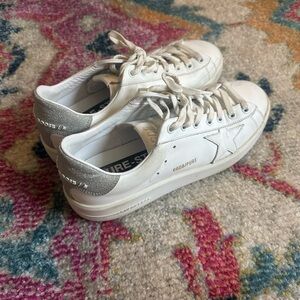 Golden Goose White and Silver Sneakers